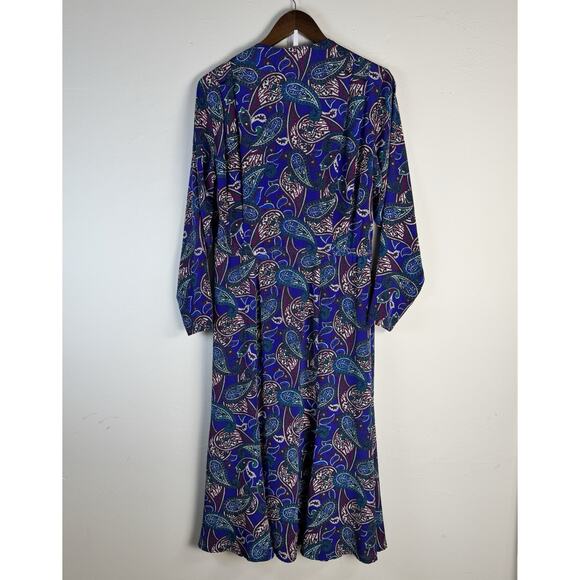 VTG Liz Claiborne Paisley LongSleeve Midi Dress Sz 8 BluePurpleTeal Fit & Flare - Picture 3 of 8